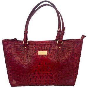 Brahmin Bag Purse Tote Red Med Asher Melborne Croc Shoulder Zip Top GUC